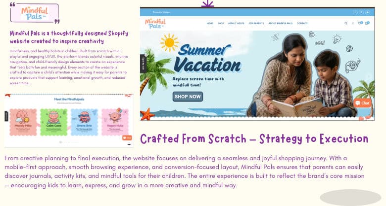Mindful Pals is a thoughtfully designed Shopify website created to inspire creativity