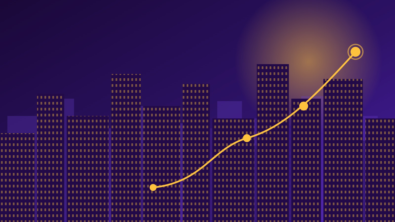 Illustrated Noida skyline with a rising line showing real estate leads growing into site visits and bookings